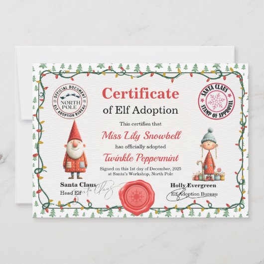 Official North Pole Elf Adoption Certificate  Kaart (Voorkant)