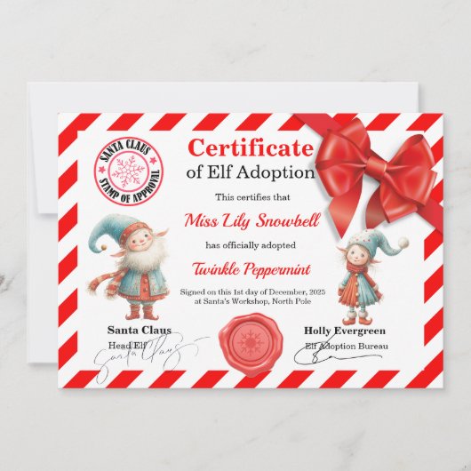 Official North Pole Elf Adoption Certificate Kaart (Voorkant)