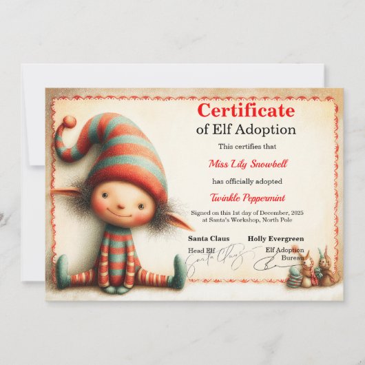 Official North Pole Elf Adoption Certificate Kaart (Voorkant)