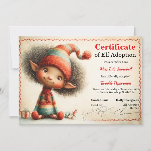 Official North Pole Elf Adoption Certificate Kaart (Voorkant)