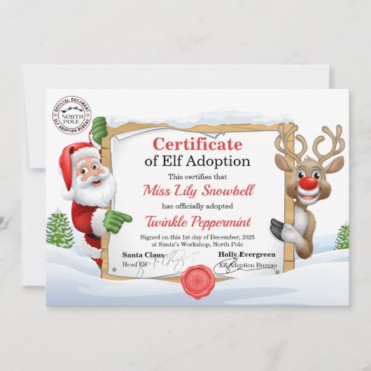 Official North Pole Elf Adoption Certificate Kaart (Voorkant)