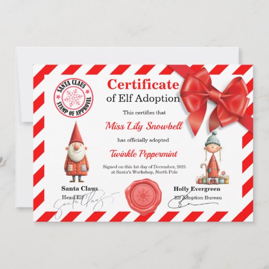 Official North Pole Elf Adoption Certificate Kaart (Voorkant)