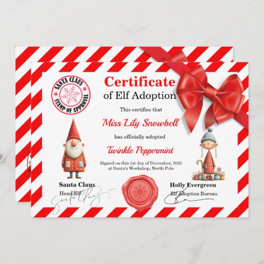Official North Pole Elf Adoption Certificate  Kaart (Voorkant / Achterkant)