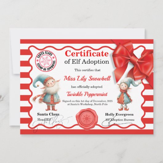 Official North Pole Elf Adoption Certificate Kaart (Voorkant)