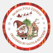 Official North Pole Express Santa Red Plaid  Ronde Sticker (Voorkant)
