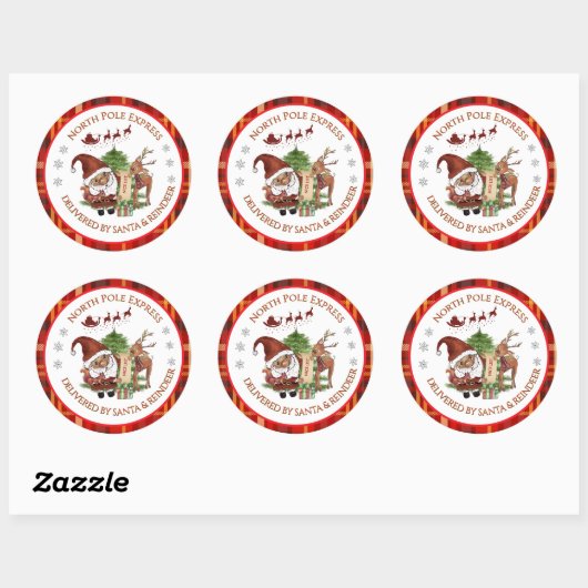 Official North Pole Express Santa Red Plaid Ronde Sticker (Vel)