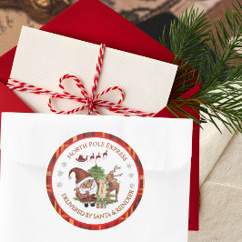 Official North Pole Express Santa Red Plaid Ronde Sticker