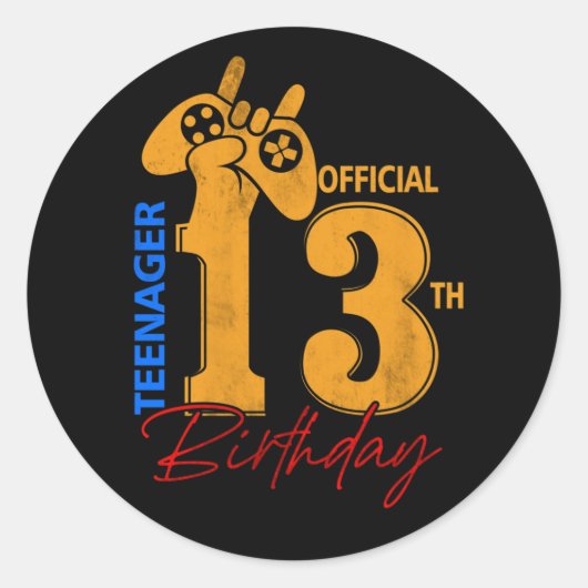 Official Teenager 13 Years Old 13th Birthday Gamer Ronde Sticker (Voorkant)