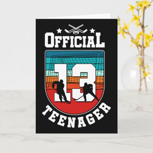 Official Teenager 13th Birthday 13 Year Boy Hockey Kaart (Gele Bloem)