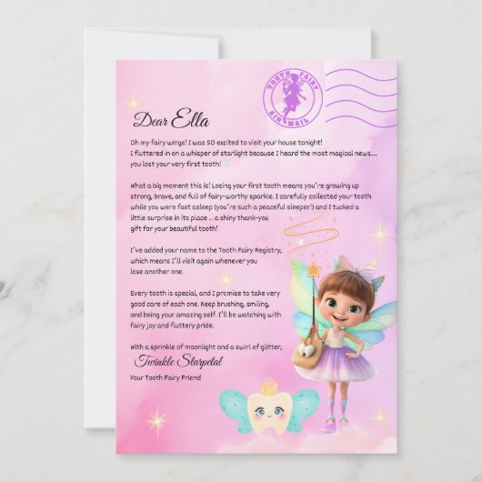 Official Tooth Fairy Magical Letter Printable  Kaart (Voorkant)