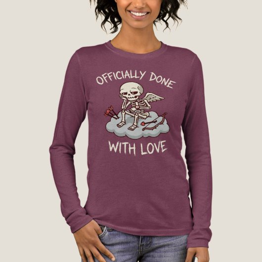 Officially Done With Love Skeleton Cupid Design Tri-Blend Shirt (Voorkant)