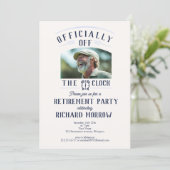 “Officially Off the Clock” Foto Afscheidsfeest Kaart (Staand voorkant)