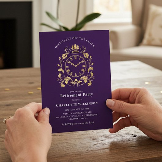 Officially Off The Clock Gold Scroll Retirement Kaart