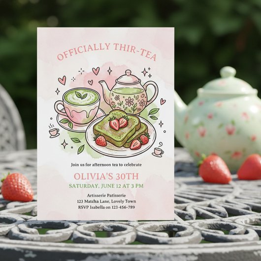 Officially Thir-Tea Matcha Tea Party 30th Birthday Kaart