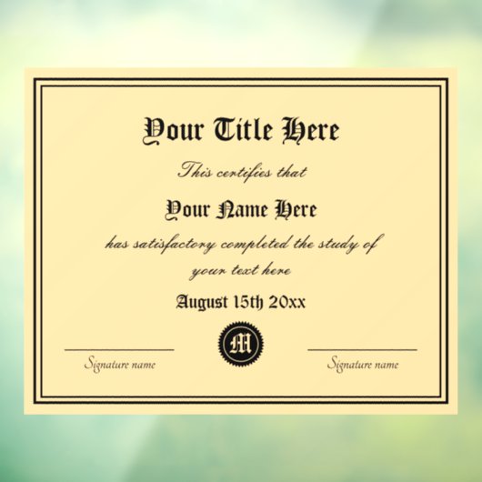 Officieel certificaat sjabloon op maat raamsticker (Vel 3)