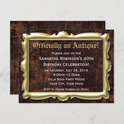 Officieel een Antiek 40e feestuitnodiging Kaart (Voorkant / Achterkant)