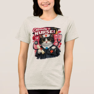 Officieel Een Verpleegster Schattige Kat Afstudere Tri-Blend Shirt