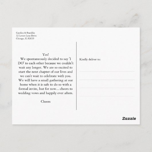 Officieel gehuwde aankondiging briefkaart (Achterkant)