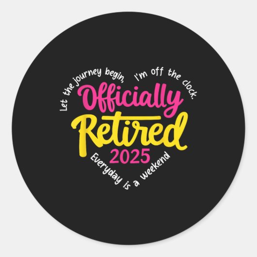 Officieel Gepensioneerd 2025 Hart Mannen Vrouwen Ronde Sticker (Voorkant)