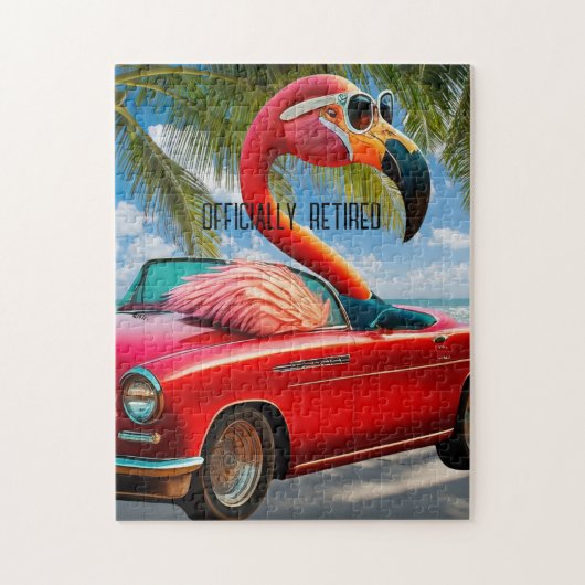 Officieel gepensioneerde Flamingo & Cabriolet op h Legpuzzel (Verticaal)