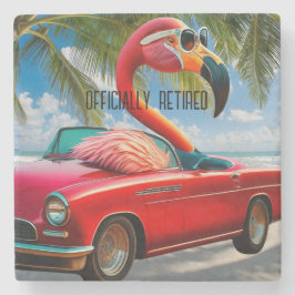 Officieel gepensioneerde Flamingo & Cabriolet op h Stenen Onderzetter