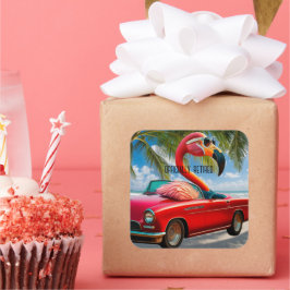 Officieel gepensioneerde Flamingo & Cabriolet op h Vierkante Sticker