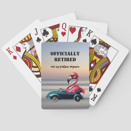 Officieel Gepensioneerde Pink Flamingo in Cabriole Pokerkaarten (Achterkant)