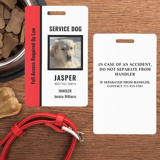 Officieel gepersonaliseerd rood-wit servicehond badge