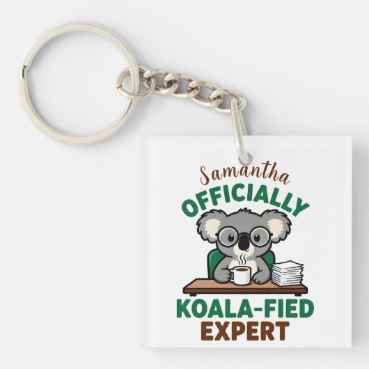 Officieel Koala-geschoolde Expert Grappige Koffie Sleutelhanger (Voorkant)