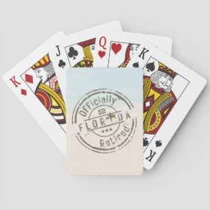 Officieel met pensioen bij een tropisch strand in pokerkaarten