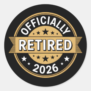 Officieel met pensioen in 2026 ronde sticker