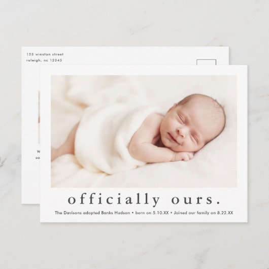 Officieel ons | Minimale fotoadoptie Briefkaart (Voorkant / Achterkant)