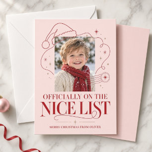 Officieel op de Nice List Roze Kerst Foto Feestdagenkaart