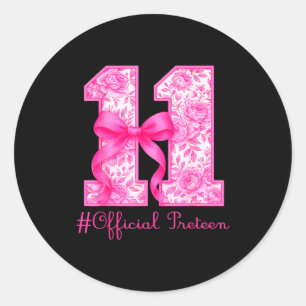 Officieel pretiener 11e verjaardag meisje roze Coq Ronde Sticker