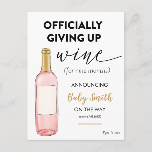 Officieel stoppen met een grappige wijnzwangerscha aankondigingskaart (Voorkant)