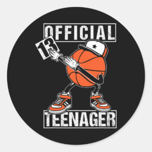 Officieel tiener 13e verjaardag jongen leuk basket ronde sticker