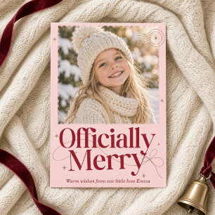 Officieel vrolijke roze poststempel Kerst foto Feestdagenkaart