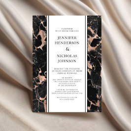 Officieel zwart en Roos gouden marmeren bruiloft Kaart