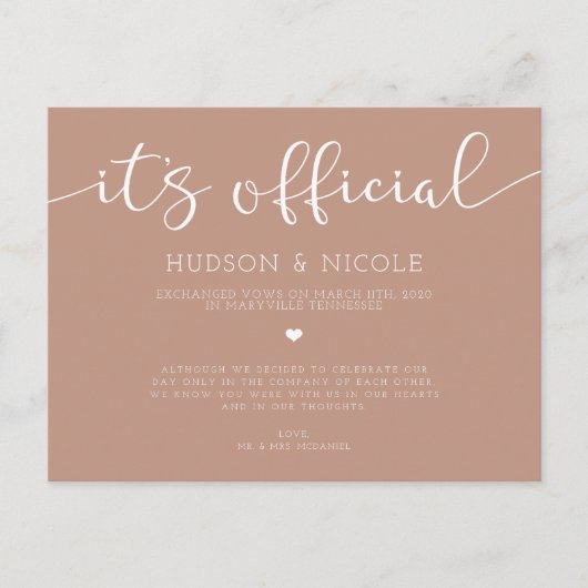 Officiële aankondiging van Elopement Wedding (Voorkant)