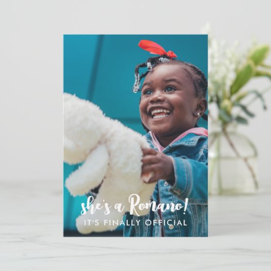 Officiële achternaam 2 Foto's adoptie Aankondiging (Staand voorkant)