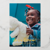 Officiële achternaam 2 Foto's adoptie Folie Uitnodiging (Voorkant)