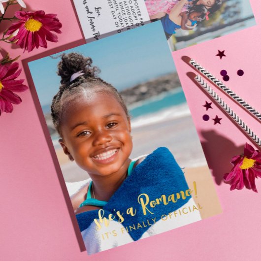 Officiële achternaam 2 Foto's adoptie Folie Uitnodiging