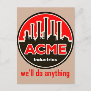 officiële ansichtkaart van acme industries briefkaart