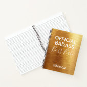 Officiële badass Boss Babe Chic Metallic Gold Name Notitieboek (Binnen)