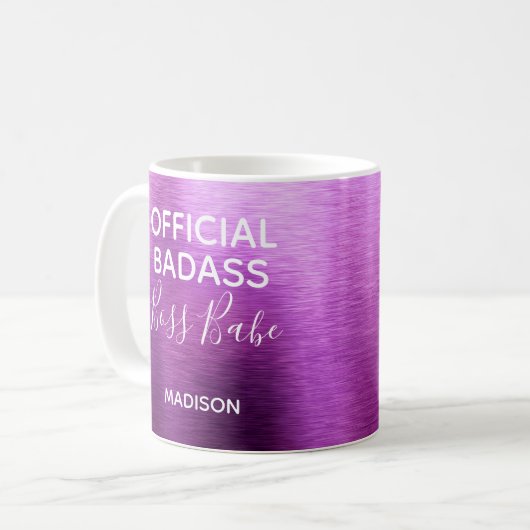 Officiële Badass Boss Babe Metallic Paarse naam Koffiemok (Voorkant links)