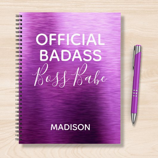 Officiële Badass Boss Babe Metallic Paarse naam Notitieboek