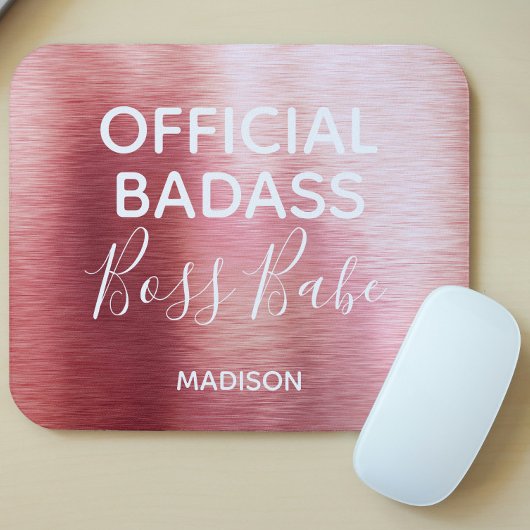 Officiële badass Boss Babe Metallic Roos Gold Name Muismat