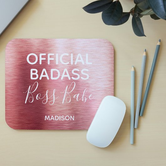Officiële badass Boss Babe Metallic Roos Gold Name Muismat