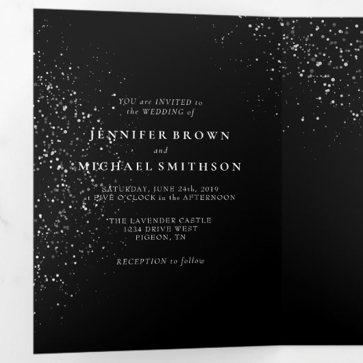 Officiële Black Modern Stippen bruiloft Drieluik Kaart (Binnenzijde eerst)