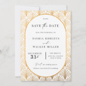 Officiële Black Stropdas Gold Art Deco Save the Da Date (Voorkant)